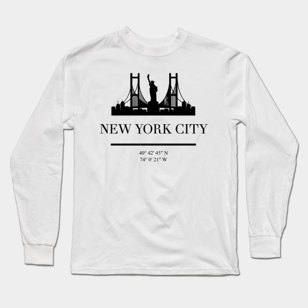 NEW YORK CITY NEW YORK BLACK SILHOUETTE SKYLINE ART Long Sleeve T-Shirt by deificusArt